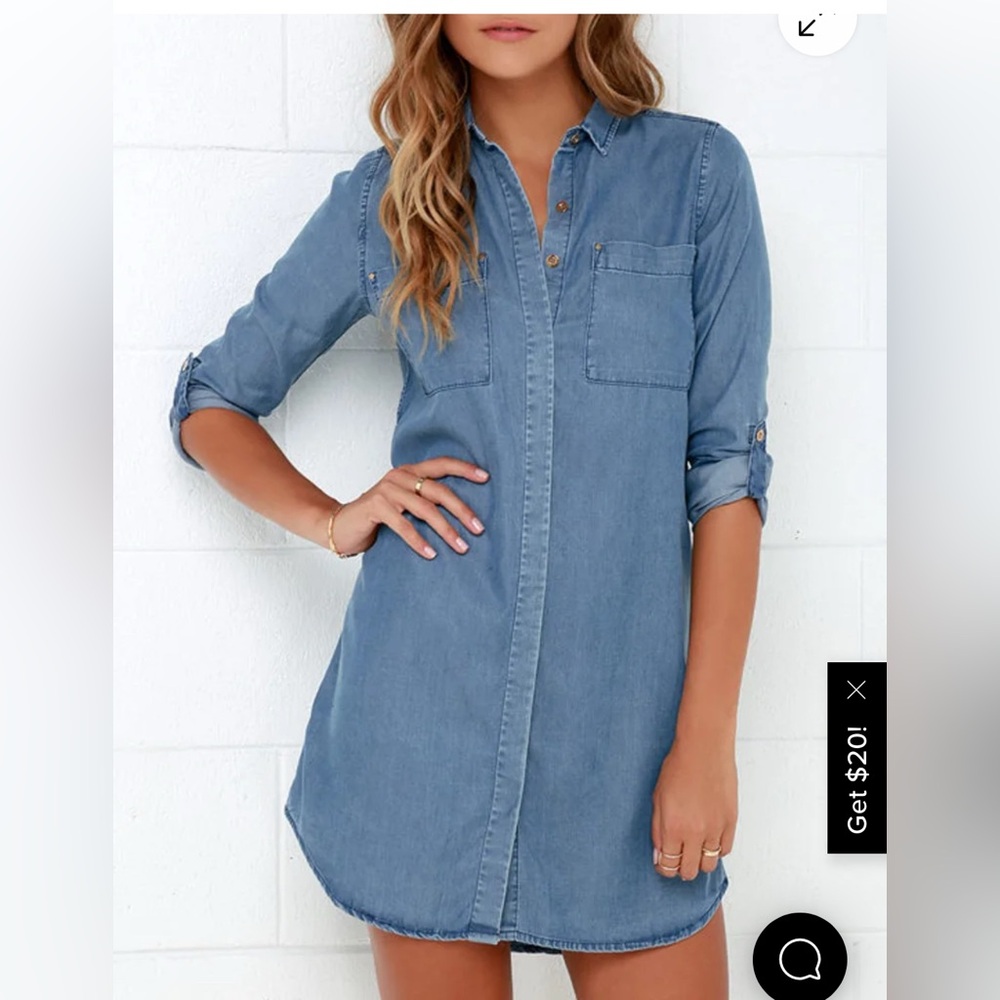Lulus Light Blue Chambray Button-Up Shirt dress